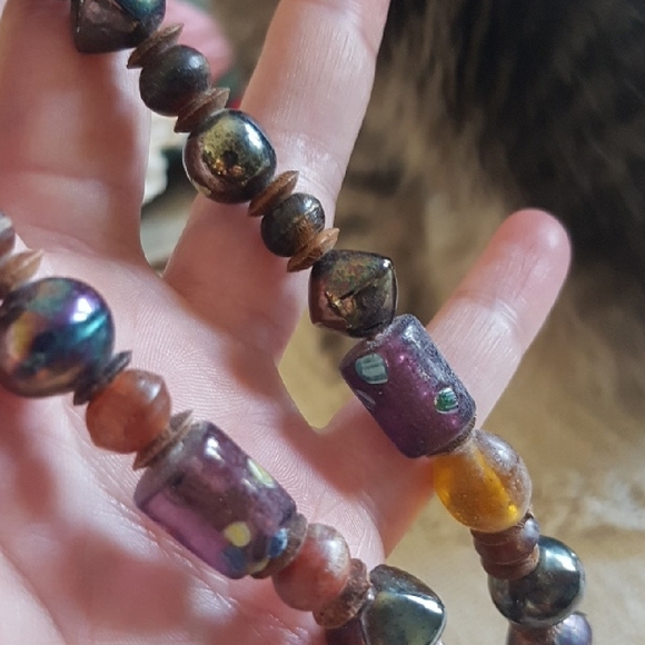 Long Length Boho Artsy Funky Amber Mixed Beaded Necklace - Picture 2 of 5